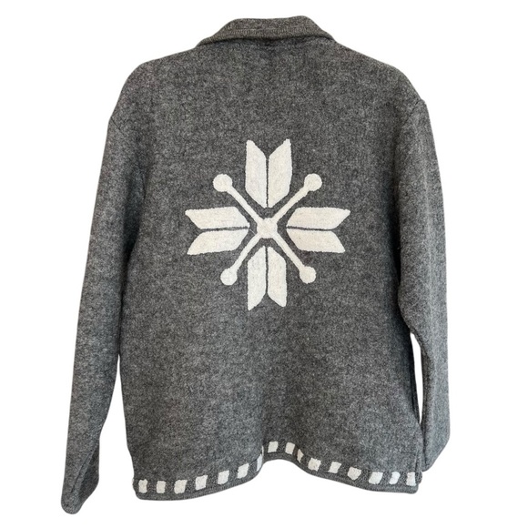 Vintage Laura Leigh Snowflake Boiled Wool Jacket Grey White Large Cozy Winter - Picture 4 of 4